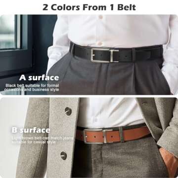 BESTKEE Men's Belt, 35mm, Leather Reversible Belts For Men - for Gift Mens Work Business Casual, One Reverse For 2 Sides