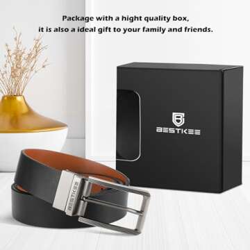 BESTKEE Men's Belt, 35mm, Leather Reversible Belts For Men - for Gift Mens Work Business Casual, One Reverse For 2 Sides