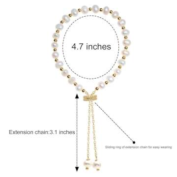 Cowlyn Pearl Bracelet Chain Link Baroque Culture Bossimi 14K Gold Filled Adjustable Fashion Valentine Charm Dainty Handmade Jewelry for Women Wife Mother