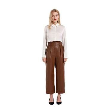 Smart Universe Wear Women’s Casual High Waisted Cropped Straight Leather Pant (Chocolate, Small)