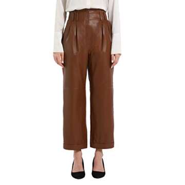 Smart Universe Wear Women’s Casual High Waisted Cropped Straight Leather Pant (Chocolate, Small)