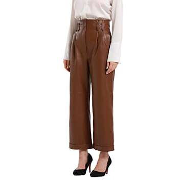 Smart Universe Wear Women’s Casual High Waisted Cropped Straight Leather Pant (Chocolate, Small)