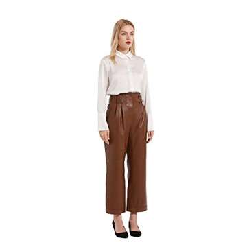 Smart Universe Wear Women’s Casual High Waisted Cropped Straight Leather Pant (Chocolate, Small)