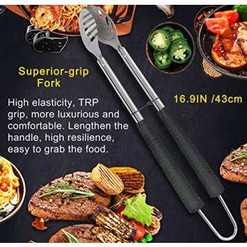 POLIGO 7PCS Golf-Club Style BBQ Tools Set Grilling Tools with Rubber Handle - Stainless Steel Grill Accessories for Outdoor Grill Set Premium Grill Utensils Set Christmas Birthday Gifts for Men Dad