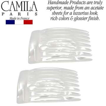 Camila Paris CP3010 French Hair Side Comb Handmade Small Pearl French Twist Hair Combs Decorative, Strong Hold Hair Clips for Women Bun Chignon Up-Do Styling Girls Hair Accessories, Made in France