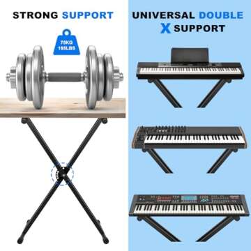 Keyboard Stand, Height Adjustable Keyboard Stand, Keyboard Stand with Quick Release Mechanism, Double X Foldable Heavy Duty Instrument Stand with Locking Straps for 54-61-88 Key Electronic Pianos hhhy