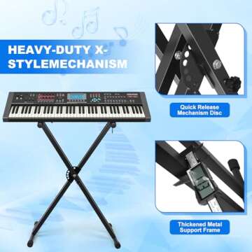 Keyboard Stand, Height Adjustable Keyboard Stand, Keyboard Stand with Quick Release Mechanism, Double X Foldable Heavy Duty Instrument Stand with Locking Straps for 54-61-88 Key Electronic Pianos hhhy