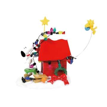 Department 56 Peanuts Decoration, Snoopy’s Dog House, Woodstock, Christmas Lights, 8", Red