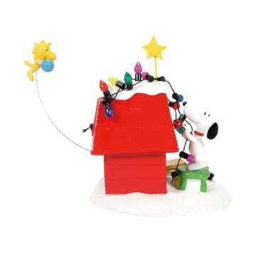 Department 56 Peanuts Decoration, Snoopy’s Dog House, Woodstock, Christmas Lights, 8", Red