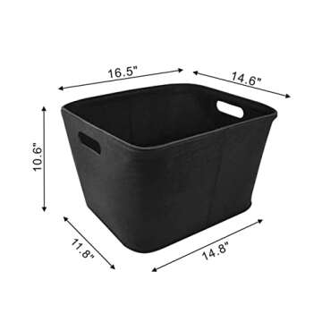 Precision Quilting Tools Felt Basket | Storage Bin For Organizing Shelves Linen, Closet, Bathroom, Baby Cloth, Nursery, Fabric, Bulk | Decorative For Gifts - (BLACK)