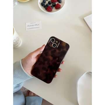 Reezaddin Aesthetic Tortoise Shell Phone Case for iPhone 14 6.1in,Retro Cool Girl Leopard Print Brown Amber Trendy Full Camera Protective Cover for iPhone 14 6.1"