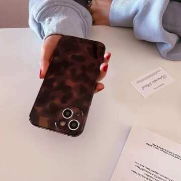 Reezaddin Aesthetic Tortoise Shell Phone Case for iPhone 14 6.1in,Retro Cool Girl Leopard Print Brown Amber Trendy Full Camera Protective Cover for iPhone 14 6.1"