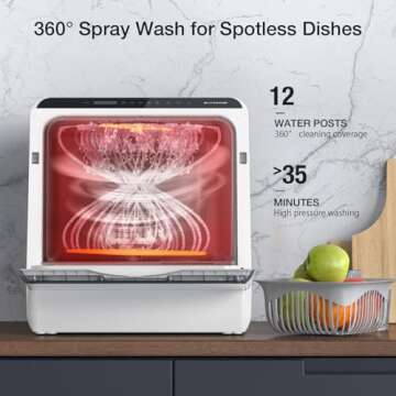 Compact WIFI Dishwasher with 360° Dual Spray & 6 Modes