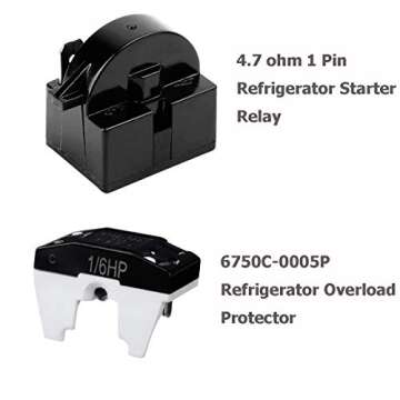 BMIROAMDFE Refrigerator Compressor Relay and Overload Kit 5 Sets,Refrigerator Starters QP2-4R7 4.7 Ohm 1 Pin Refrigerator PTC Starter Relays and 6750C-0005P Freezer Overload Protectors