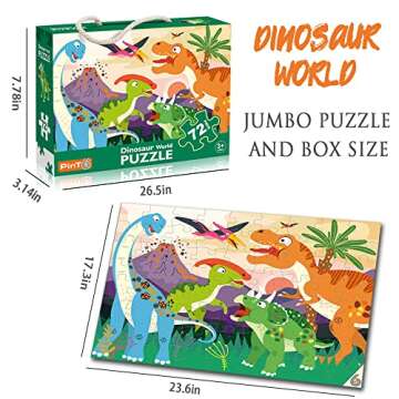 Dinosaur World Jigsaw Puzzle for Kids Ages 3-5 4-8 Year Old and Up，Jumbo 72 Piece Prehistoric Dinosaur Floor Puzzle Fancy Toddler Game Educational Toys Gift Box Boy and Girl