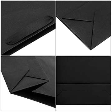 QIELSER 12 pcs Kraft Gift Bags Bulk Large Size 12.5x4.5x10 Inches, Black Kraft Paper Shopping Bags with Ribbon Handles, Party Favor Bags, Shopping Bags, Retail Bags, Wedding Bags