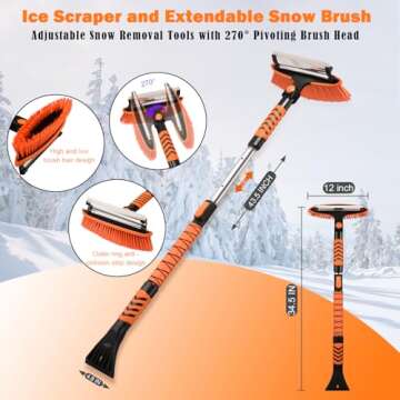 Dutywand Ice Scrapers Snow Brush for Car Windshield Extendable, Snow Shovel for Car Driveway, Non Scratch Snow Brush Winter Kit with Snow Shovel Snow Brush for Christmas Car Auto Truck SUV