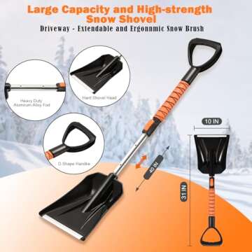 Dutywand Ice Scrapers Snow Brush for Car Windshield Extendable, Snow Shovel for Car Driveway, Non Scratch Snow Brush Winter Kit with Snow Shovel Snow Brush for Christmas Car Auto Truck SUV