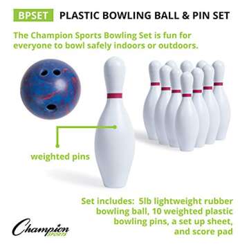 Champion Sports Bowling Set with Plastic Pins - Ball Included