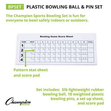 Champion Sports Bowling Set with Plastic Pins - Ball Included