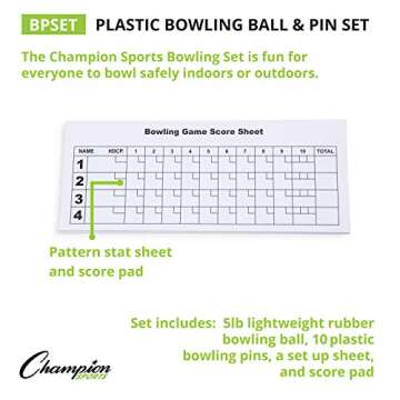 Champion Sports Bowling Set with Plastic Pins - Ball Included