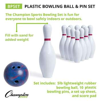 Champion Sports Bowling Set with Plastic Pins - Ball Included