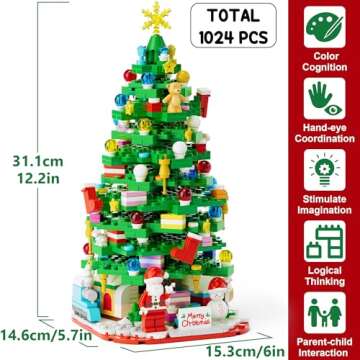 Advent Calendar 2024 for Kids Teens Adults, 24 Days Surprise Christmas Tree Building Blocks Christmas Countdown Calendar Gift Box with 1024 PCS Xmas Building Bricks Toy Decor for Boys Girls Women Men