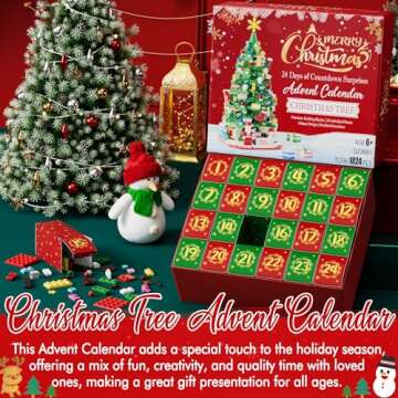 Advent Calendar 2024 for Kids Teens Adults, 24 Days Surprise Christmas Tree Building Blocks Christmas Countdown Calendar Gift Box with 1024 PCS Xmas Building Bricks Toy Decor for Boys Girls Women Men