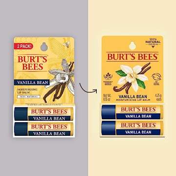 Burt's Bees Lip Balm Stocking Stuffers, Moisturizing Lip Care Christmas Gifts, Vanilla Bean, Lip Moisturizer With Responsibly Sourced Beeswax, Tint-Free, Natural Origin Treatment (2-Pack)