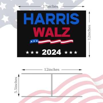 Harris Waltz Yard Sign, Harris Waltz 2024 Vote Lawn Sign with Metal H Stake, Kamala Harris for President Lawn Sign, Kamala Harris Yard Sign, Double Sided Garden Sign for Outdoor Save Democracy Sign