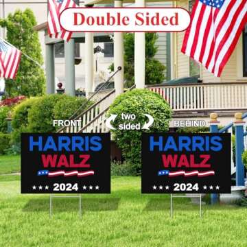 Harris Waltz Yard Sign, Harris Waltz 2024 Vote Lawn Sign with Metal H Stake, Kamala Harris for President Lawn Sign, Kamala Harris Yard Sign, Double Sided Garden Sign for Outdoor Save Democracy Sign