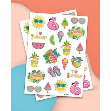 xo, Fetti Summer Pool Party Temporary Tattoos for Kids - Glitter styles | Birthday Party Supplies, Beach Party Favors + Tropical Decor