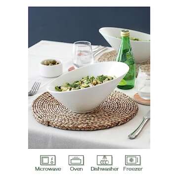 DOWAN 26 OZ Slanted Salad Bowls of 2 Packs - 9.5" Angled Serving Bowls for Salad, Pasta, Fruit, Sauce - Ceramic White Bowls for Restaurant, Daily Use - Dishwasher & Microwave Safe