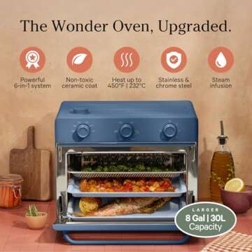 Our Place Large Wonder Oven | 6-In-1 Toxin-Free Air Fryer & Toaster with Steam Infusion | Family-Sized 32QT, 1700W Countertop Design | Includes Bake Tray, Fryer Basket, Large Racks | Blue Salt