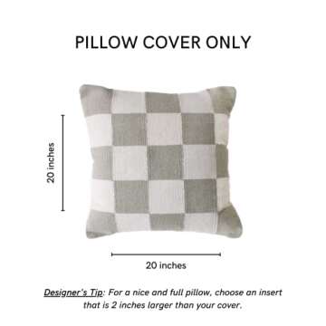 CASA BOHO Throw Pillow Covers 20x20 Boho Home Decor Decorative Pillows for Couch Pillows Decorative Throw Pillows for Couch Boho Room Decor Minimalist Decor Checkered Pillow Cover Checkered Decor