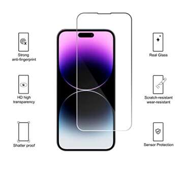 Ailun 3 Pack Screen Protector for iPhone 14 Pro [6.1 inch] + 3 Pack Camera Lens Protector,Sensor Protection,Dynamic Island Compatible,Case Friendly Tempered Glass Film,[9H Hardness] - HD