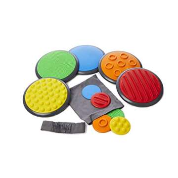 GONGE Tactile Sensory Discs - Starter Set - 10 Textured Stepping Discs, Sensory Exploration, Cognitive Development - Includes Blindfold - Ages 1+, Vibrant