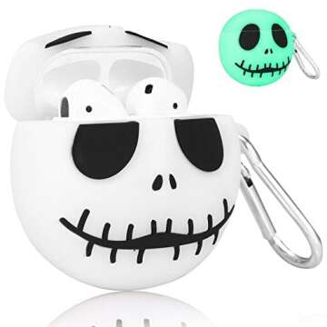 Joyleop(Luminous Skull) Compatible with Airpods 1/2 Case Cover,Girls Boys Teens 3D Cute Cartoon Funny Fun Cool Kawaii Fashion Chic,Silicone for Airpod Character Design Skin Keychain Air pods Case