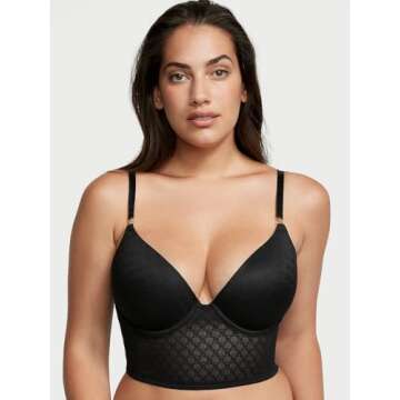 Victoria's Secret Icon Push Up Corset Top, Padded Bra, VS Monogram Lace Women's Lingerie, Black (38DD)