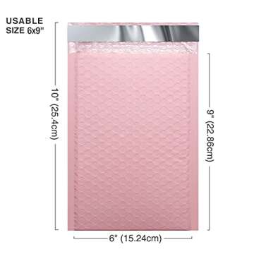 Metronic Bubble Mailers 6x10 50Pack, Light Pink Bubble Mailer, Self-Seal Waterproof Padded Envelopes, Shipping Bags for Packaging, Mailing Supplies for Small Business, Bubble Mailers Usable Size 6x9