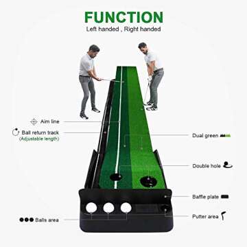 Wood Golf Putting Mat Come with 3 Golf Balls- Portable Mat with Auto Ball Return Function– Mini Golf Practice Training Aid, Game and Gift for Home, Office, Outdoor Use