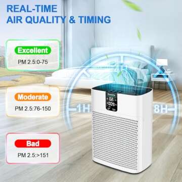 Air Purifier for Home Large Room up to 1740ft², Double-Sided Air Inlet, Smart Control, with Quiet Sleep & Auto Mode, Air Quality Sensor, TRUE HEPA Air Purifiers for Pets Hair, Dust, Odor, Smoke