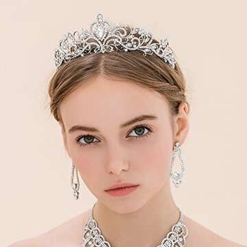 Princess Crown for Women, Crystal Queen Tiaras for Girls Bridal Hair Accessories Gifts for Birthday Wedding Prom, Bridal Party, Pageant, Halloween Christmas Costume - Silver