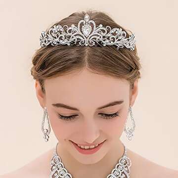 Princess Crown for Women, Crystal Queen Tiaras for Girls Bridal Hair Accessories Gifts for Birthday Wedding Prom, Bridal Party, Pageant, Halloween Christmas Costume - Silver