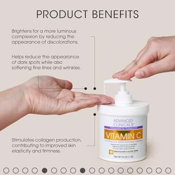 Advanced Clinicals Vitamin C Cream Face & Body Lotion Moisturizer | Anti Aging Skin Care Firming & Brightening Cream For Body, Face, Uneven Skin Tone, Wrinkles, & Sun Damaged Dry Skin, 16 Oz