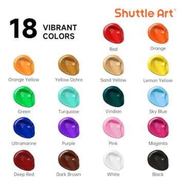 Shuttle Art 18 Colors Acrylic Paint Bottle Set (250ml/8.45oz), Rich Pigmented Bulk Painting Supplies for Artists, Beginners and Kids on Rocks Crafts Canvas Wood Ceramic