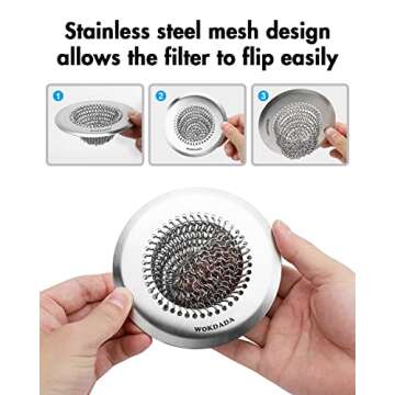 Sink Drain Strainer, Reversible Easy Clean Mesh Sink Strainer with 304 Stainless Steel, Wokdada Revolutionary Anti-Rust Large Kitchen Sink Strainer Food Catcher for Garbage Disposal Without Clogging