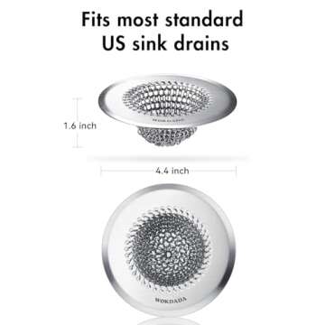 Sink Drain Strainer, Reversible Easy Clean Mesh Sink Strainer with 304 Stainless Steel, Wokdada Revolutionary Anti-Rust Large Kitchen Sink Strainer Food Catcher for Garbage Disposal Without Clogging