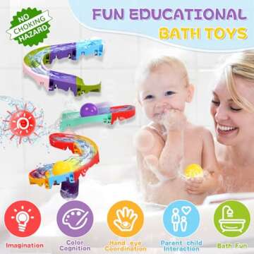 Fajiabao Toddler Bath Toys for Kids Ages 1-3 2-4 Mold Free Bathtub Toys DIY Slippery Slide Track Fun Baby Shower Toys Birthday Gift for Boys Girls Bath Time 1 2 3 4 5 6