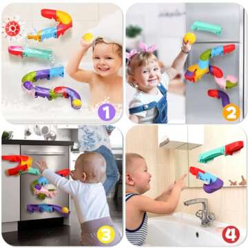 Fajiabao Toddler Bath Toys for Kids Ages 1-3 2-4 Mold Free Bathtub Toys DIY Slippery Slide Track Fun Baby Shower Toys Birthday Gift for Boys Girls Bath Time 1 2 3 4 5 6